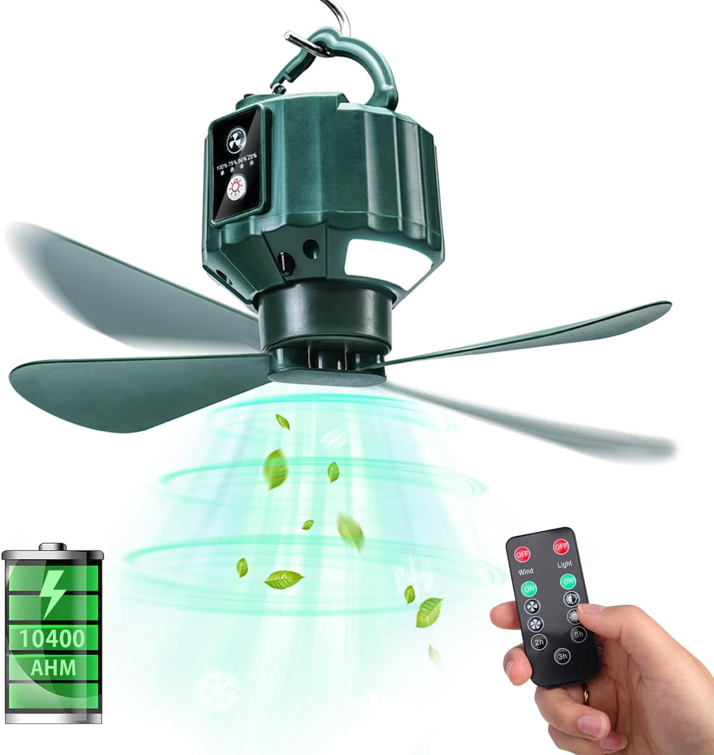 Portable Tent Fan with Remote Control & Power Bank