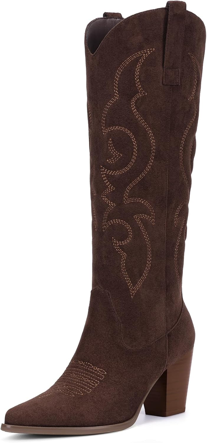 Pasuot Suede Cowboy Boots for Women - Stylish Knee High Boots