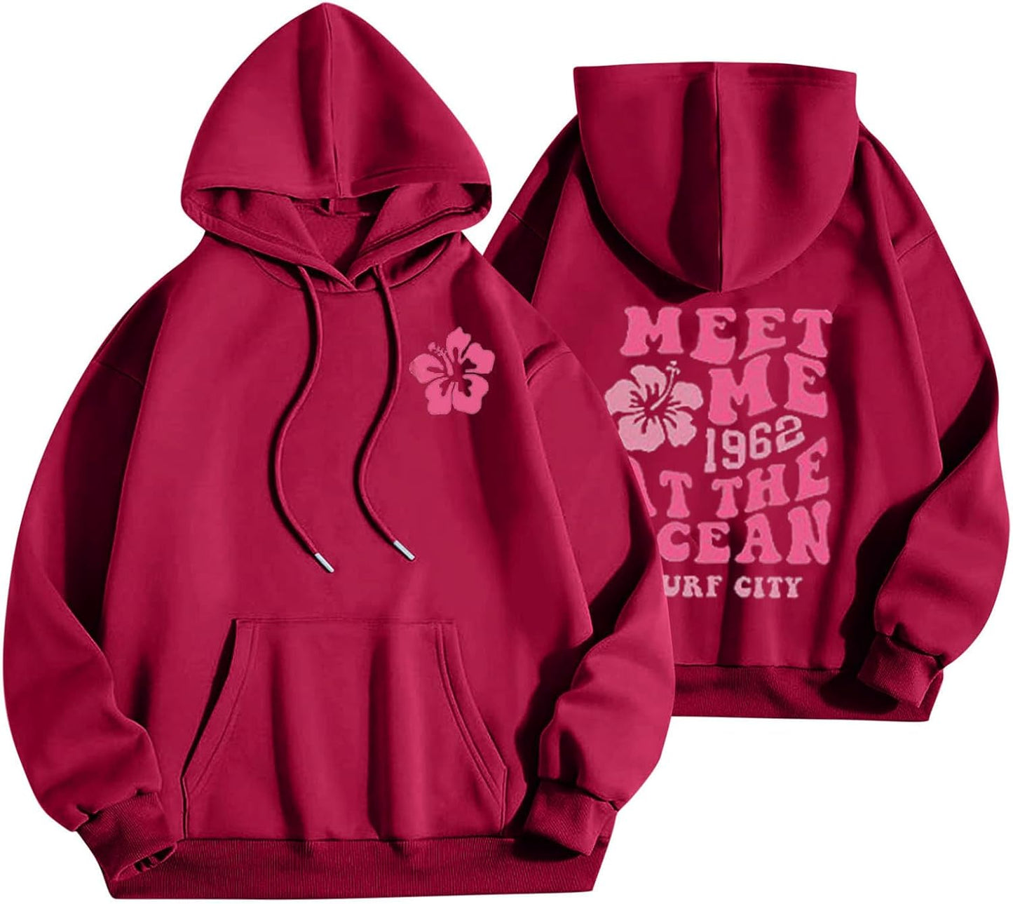Pink Palm Puff Hoodie - Cute & Cozy Must-Have!