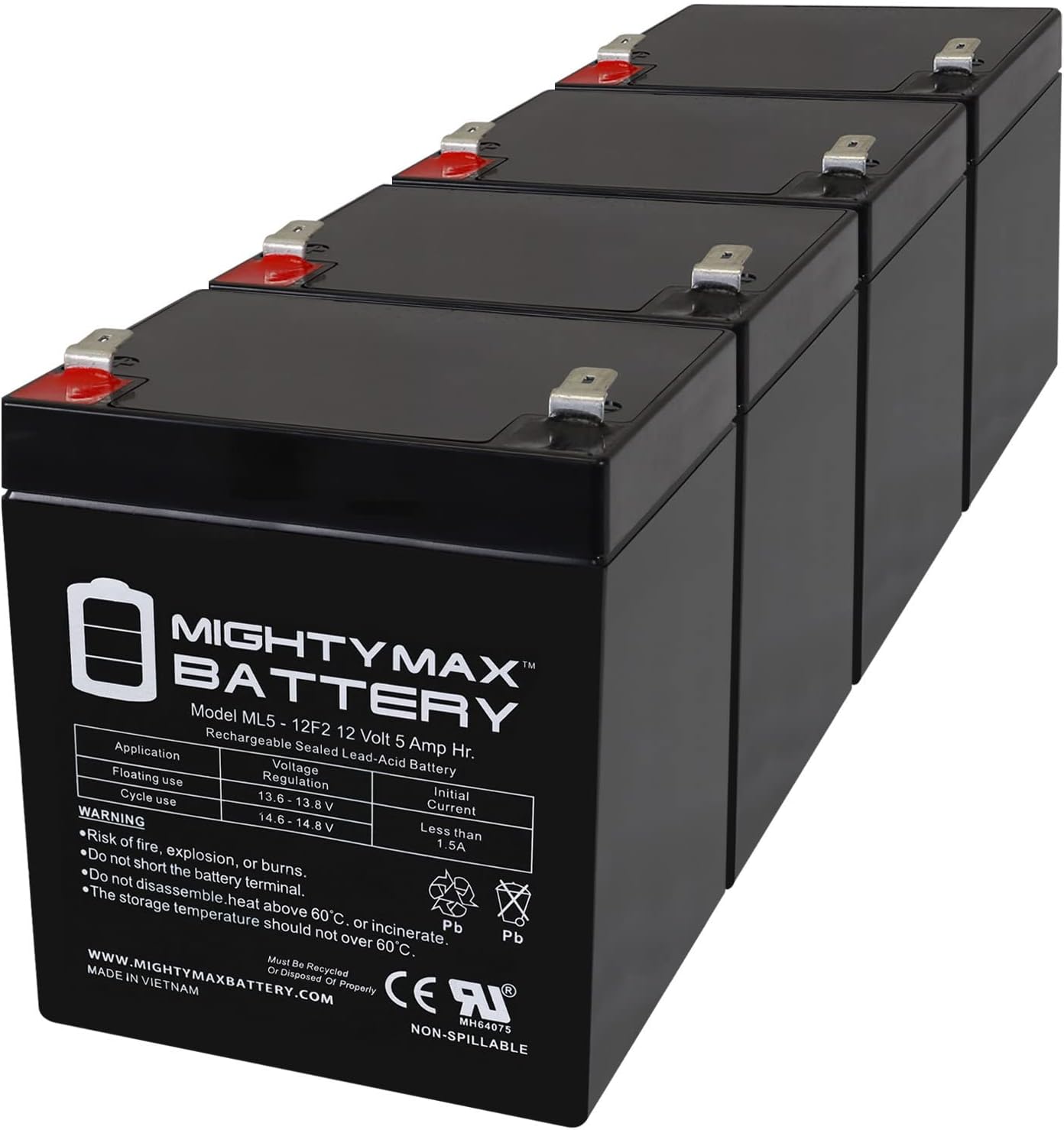 Mighty Max Battery ML5-12F2 12V 5AH Rechargeable SLA Battery Pack