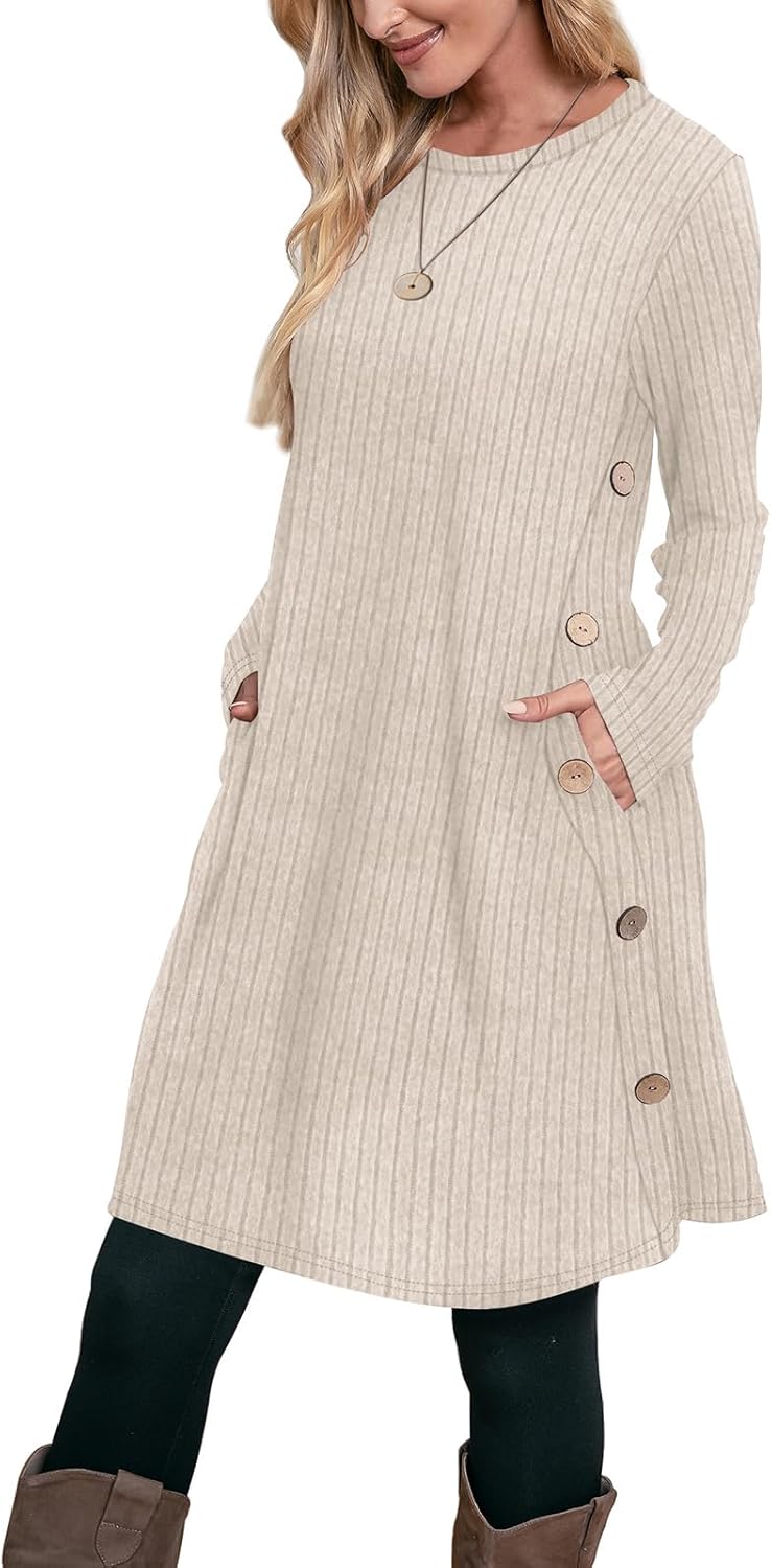OFEEFAN Fall and Winter Tunic Dress with Pockets for Style