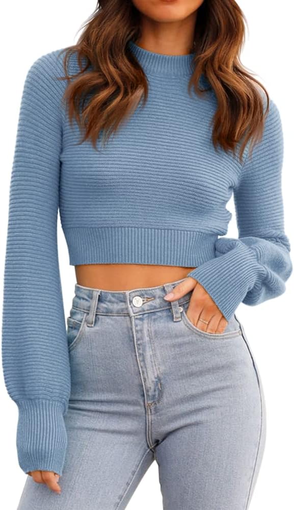 GeGekoko Womens Sexy Crew Neck Cropped Sweaters for Fall Fashion