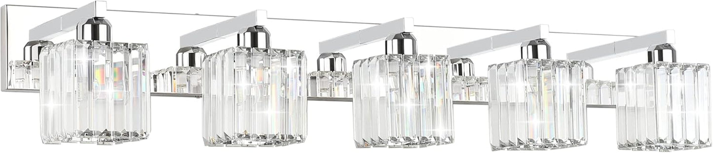 Modern Crystal Chrome Vanity Light Fixture for Bathroom 5 Light
