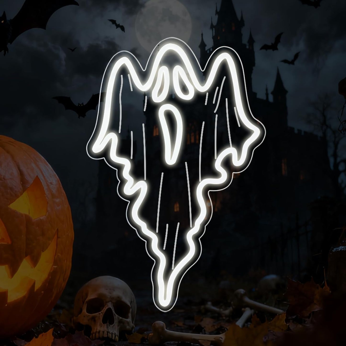 Ghost Face LED Neon Sign for Halloween and Game Room Decor
