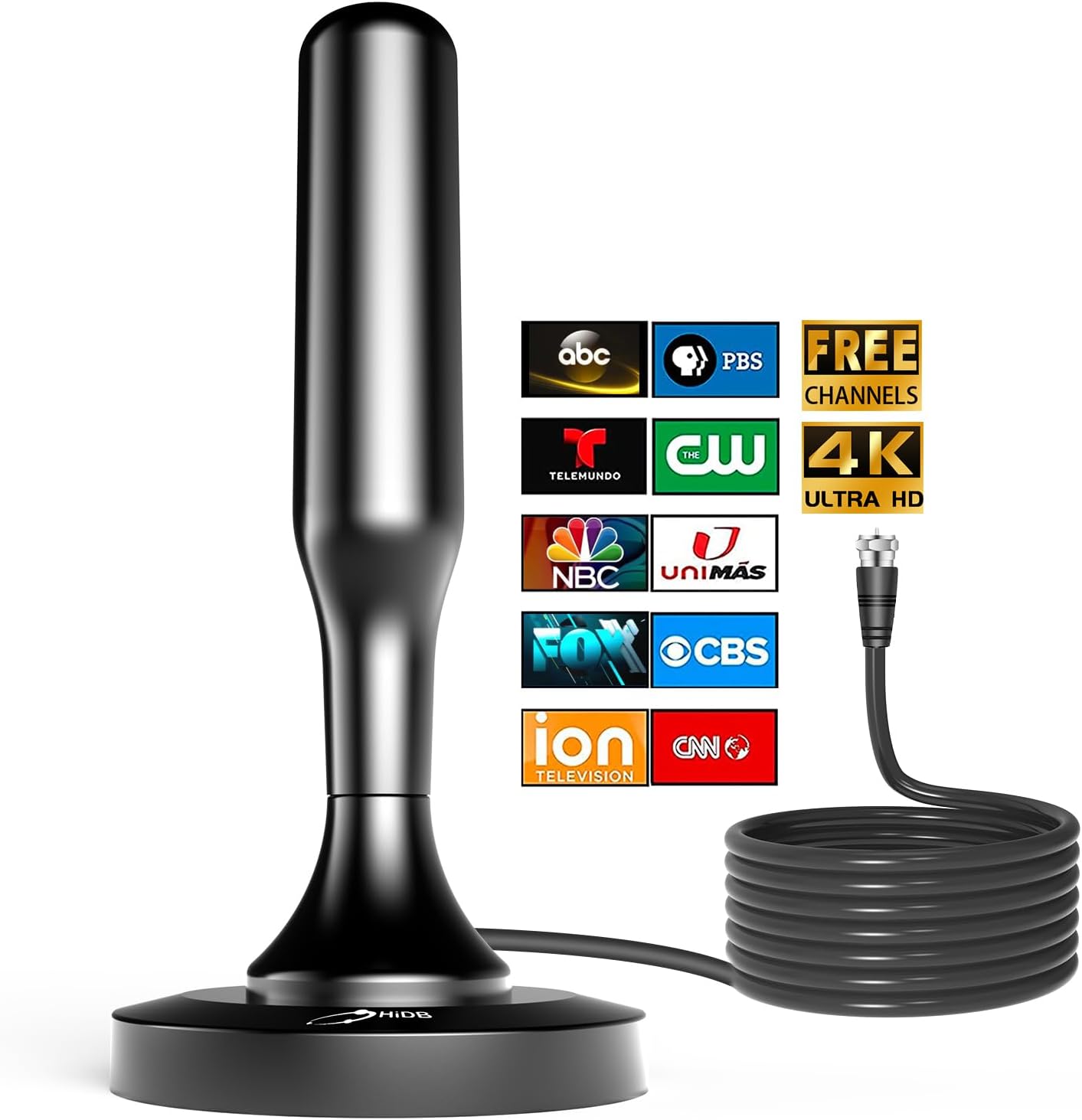 High-Def Indoor TV Antenna - Strong Magnet Base, Long Range Reception