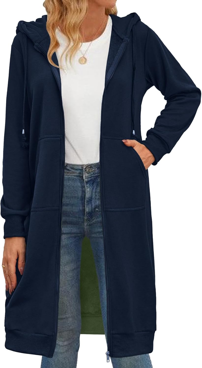 Zeagoo Women's Zip Up Hoodies Oversized Fleece Long Tunic Sweatshirt