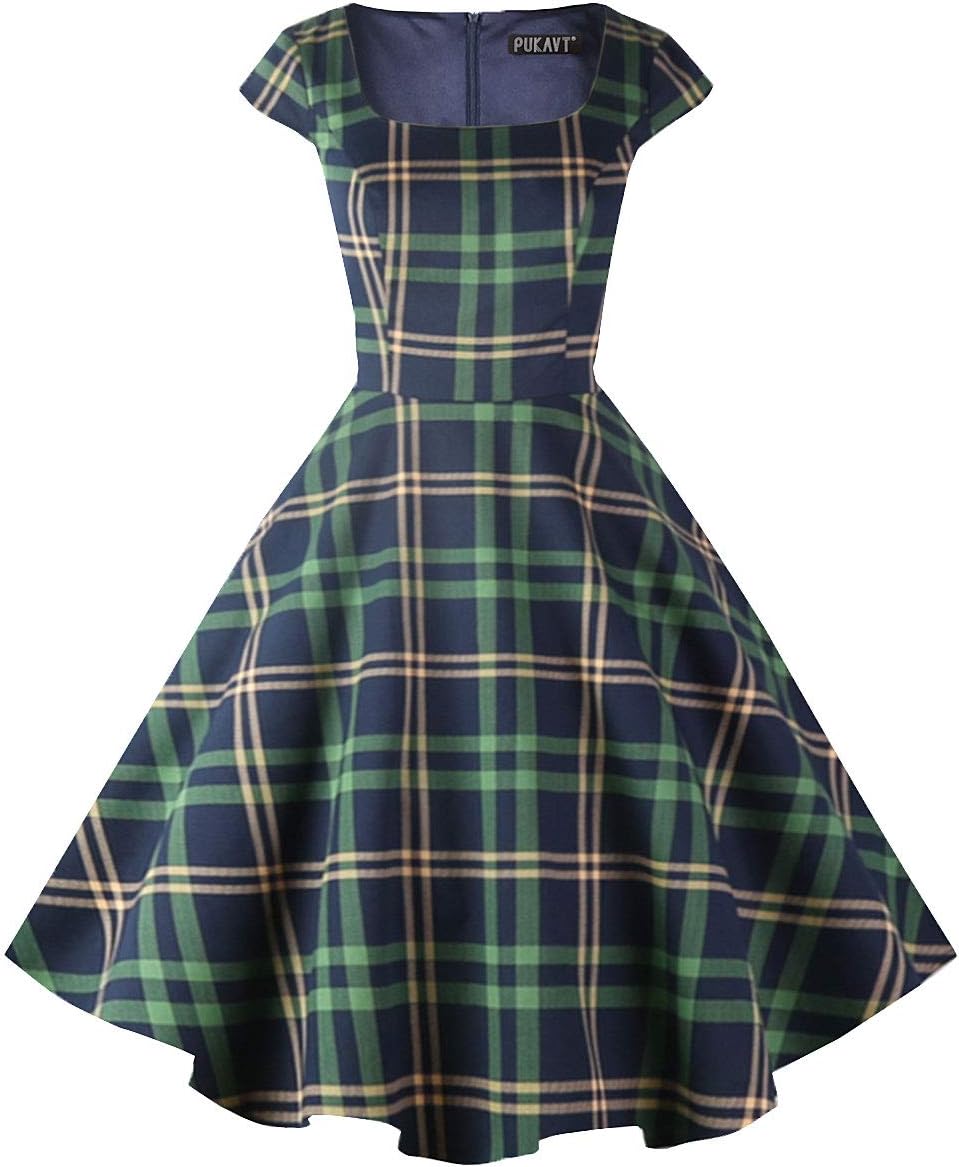 PUKAVT Women's 1950 Retro Swing Dress with Pockets for Parties