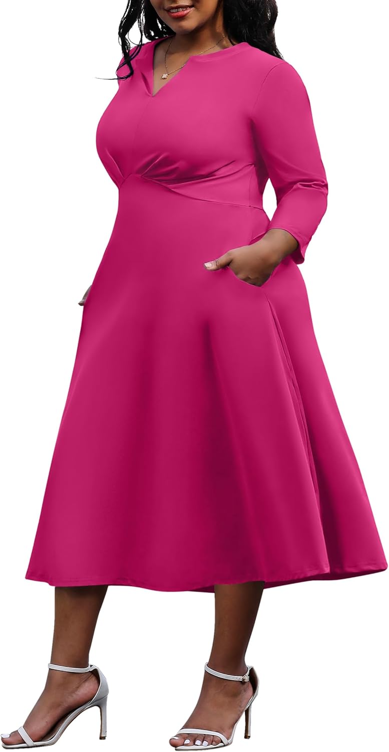 Nmoder Women's Plus Size Stretchy Flared Wrap Dress Review