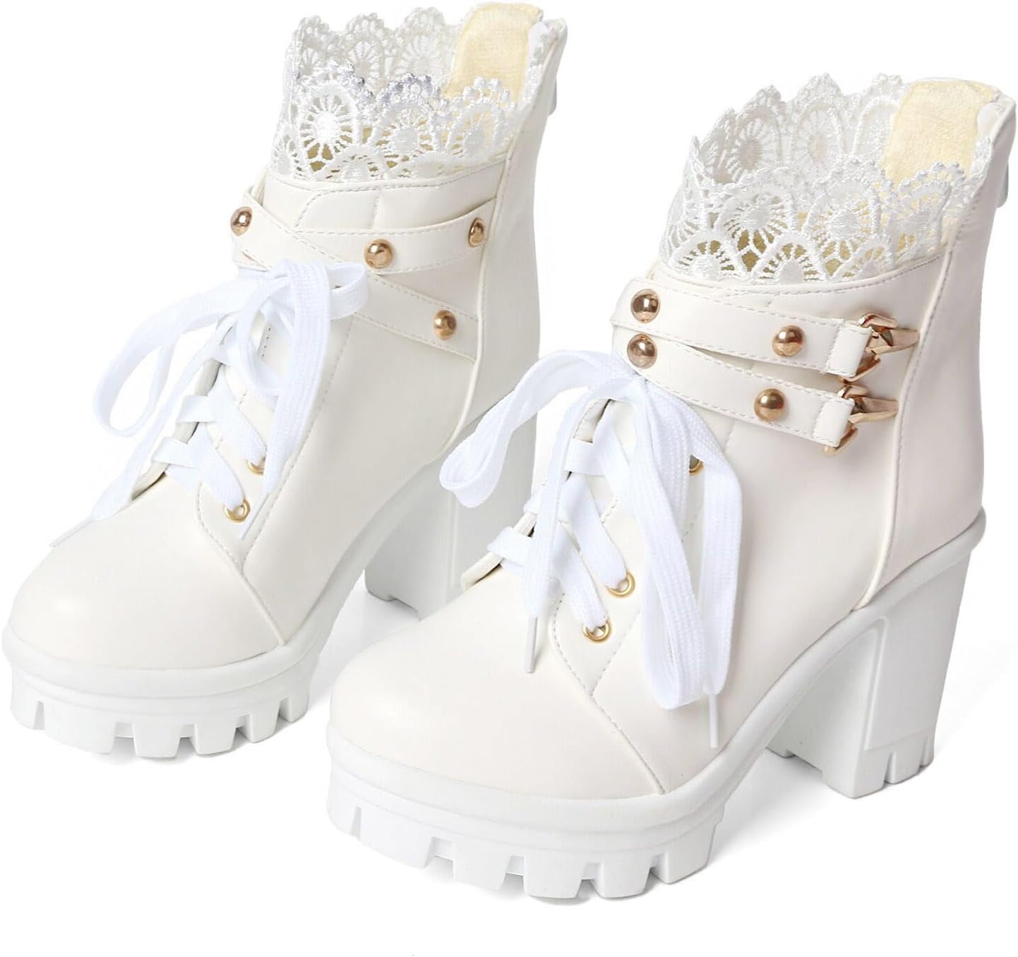 Goth Boots Chunky Heel Boot for Women with Rivets and Zipper