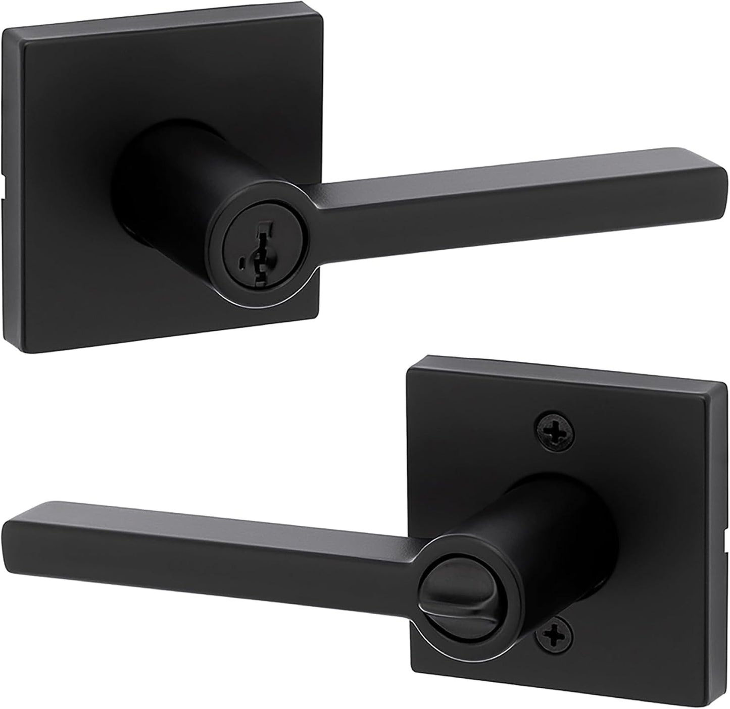Kwikset Halifax Entry Door Handle with Lock and Key in Matte Black