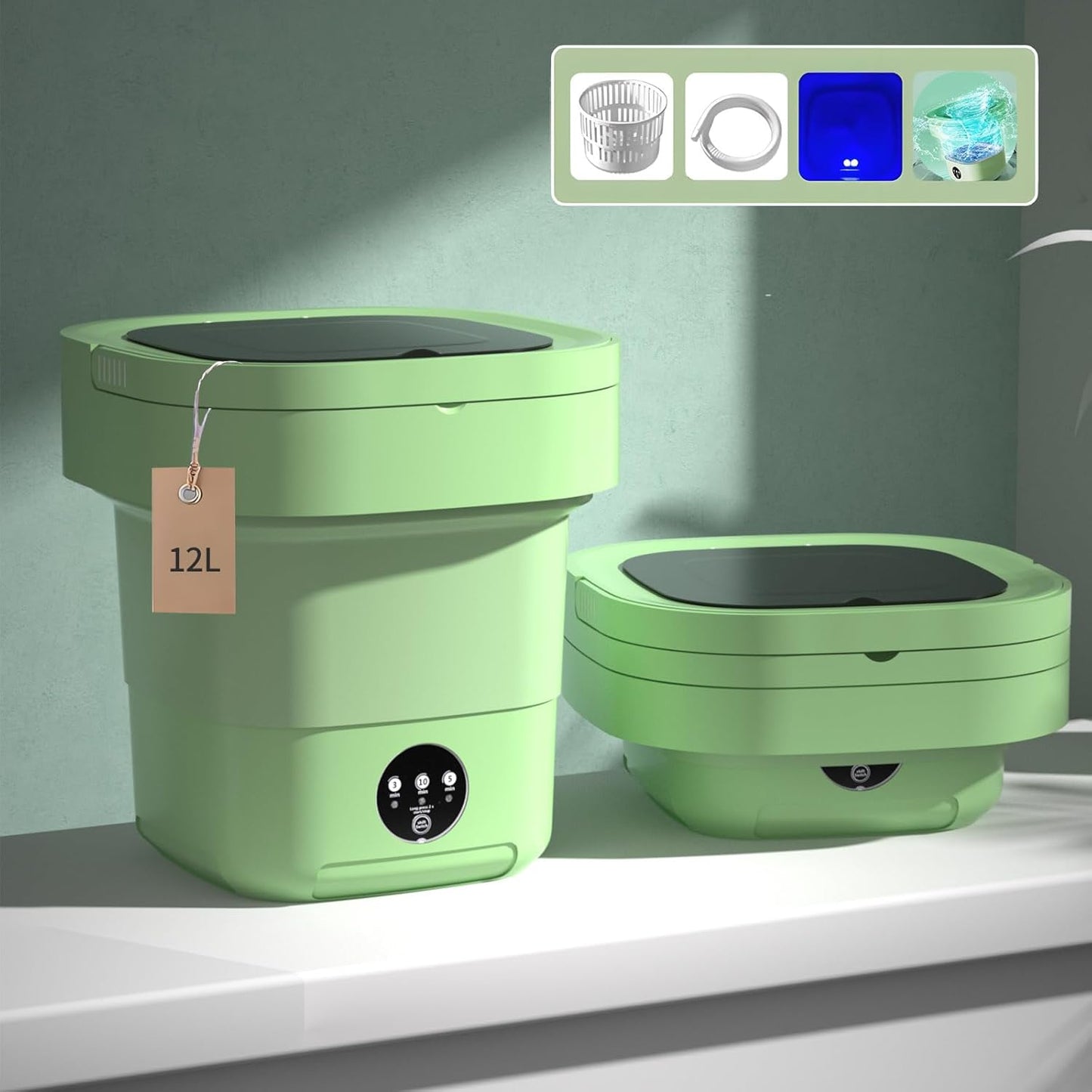 Trimevachi 12L Portable Washer - Compact, Foldable, 3 Cleaning Modes