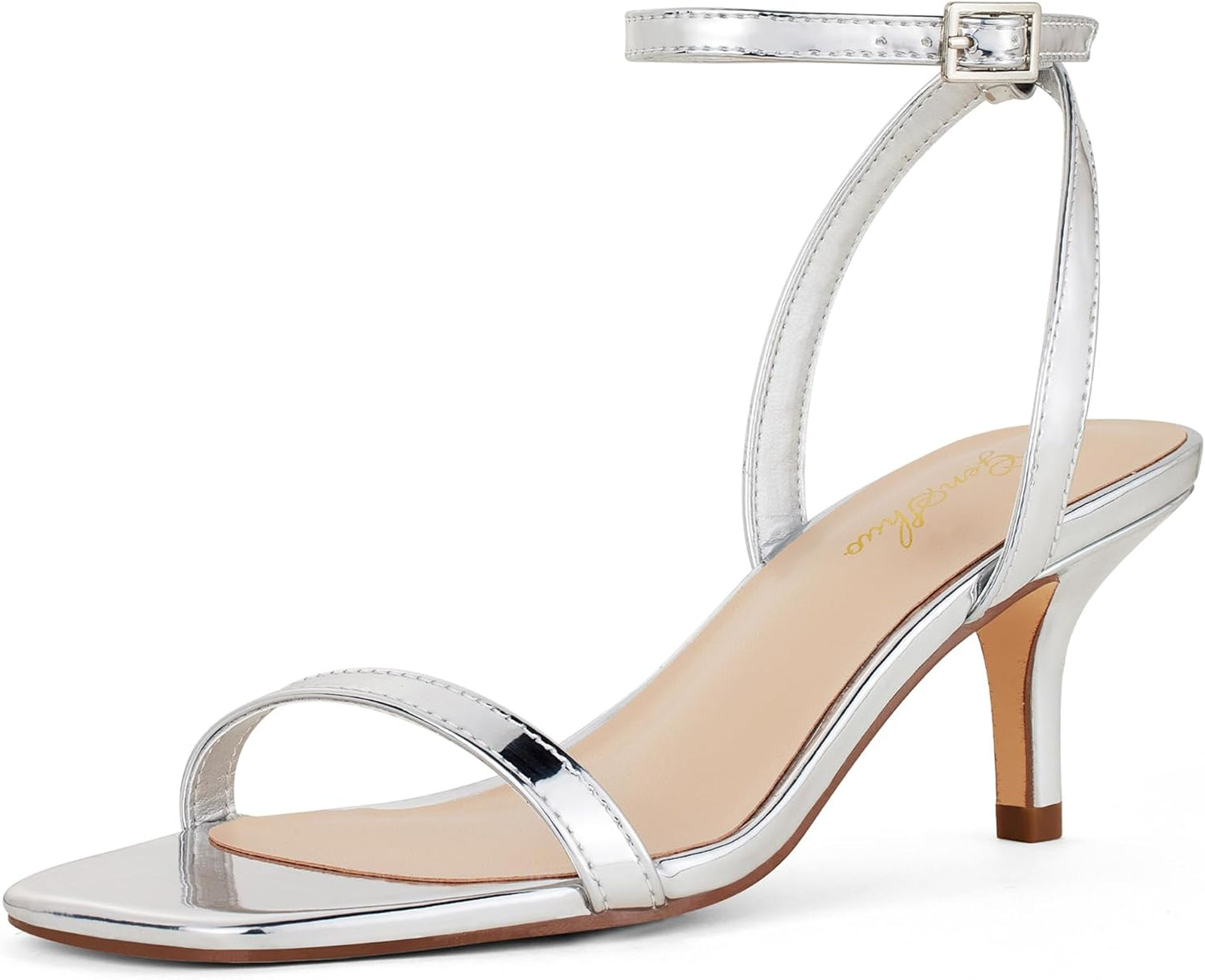 GENSHUO Women's Kitten Low Heels Square Open Toe Ankle Strap Sandals