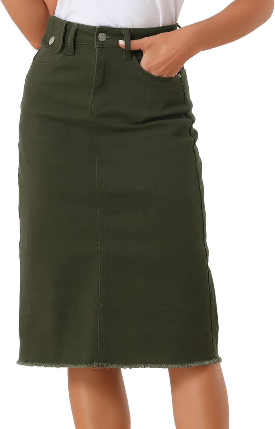 Allegra K Women's High Waist Casual Jean Skirt with Back Slit