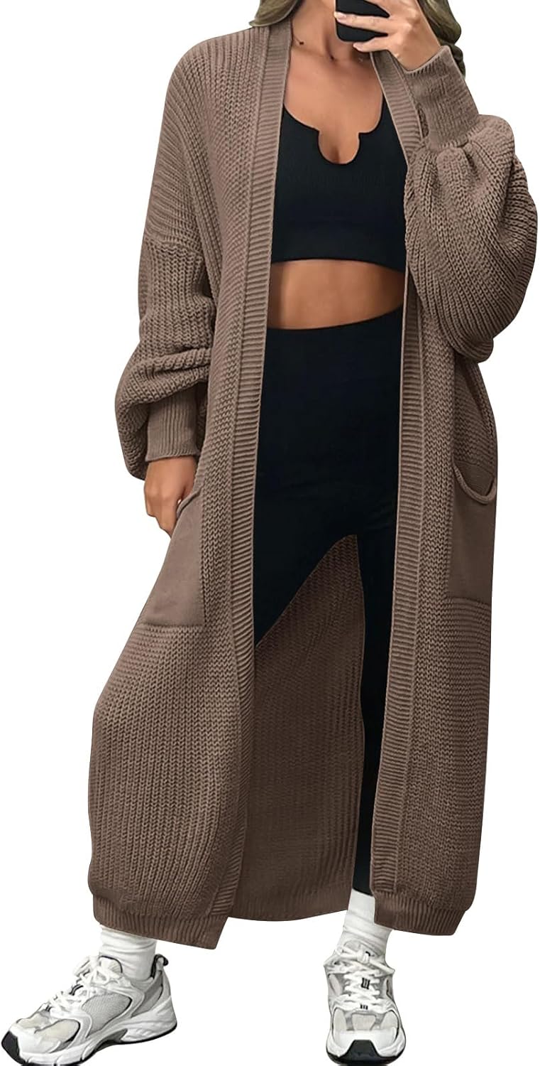 LILLUSORY Women's Oversized Long Cardigan with Pockets for Fall