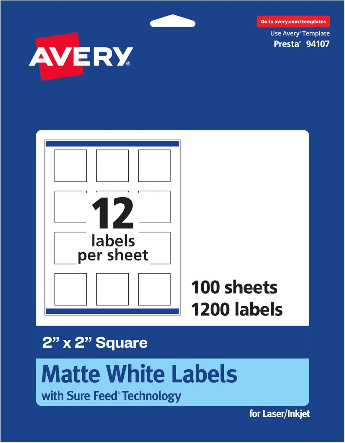 Avery Matte White Square Labels for Custom Designs and Printing