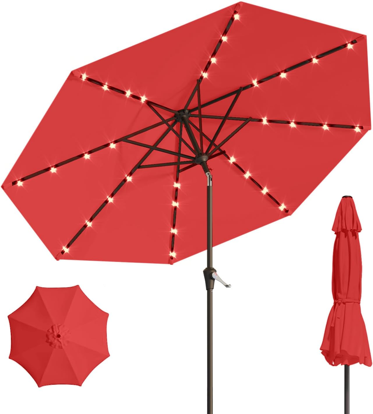 10FT Solar Umbrella with 32 LED Lights for Outdoor Spaces