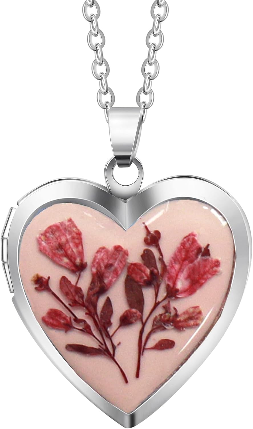 Handmade Dried Pressed Flower Heart Shaped Locket Pendant Necklace