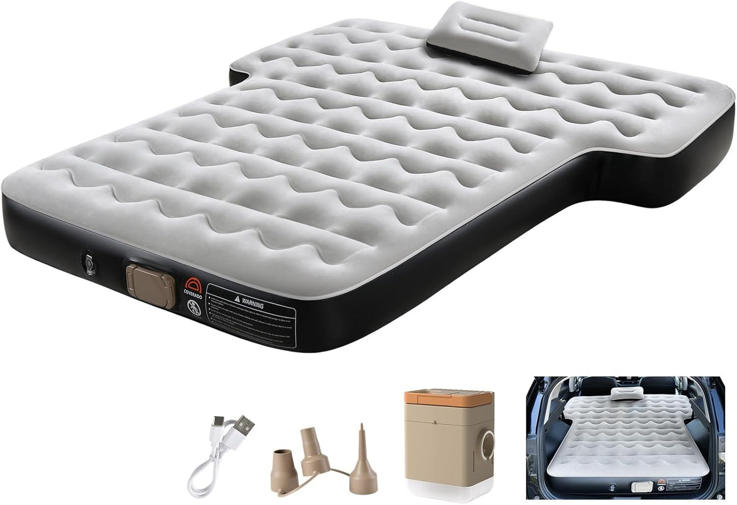 Coverado SUV Air Mattress with Wireless Pump for Camping Comfort