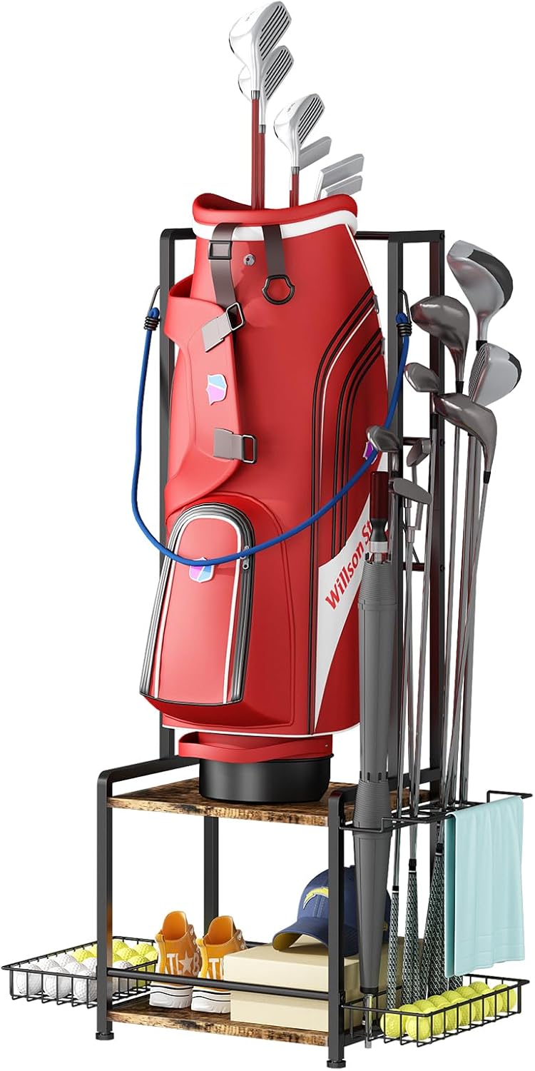 GILLAS Golf Bag Storage Garage Organizer for 2 Golf Bags
