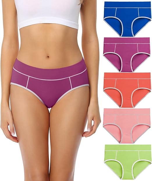 Wirapra Women's Cotton Stretch Underwear Comfy Mid Waisted Briefs