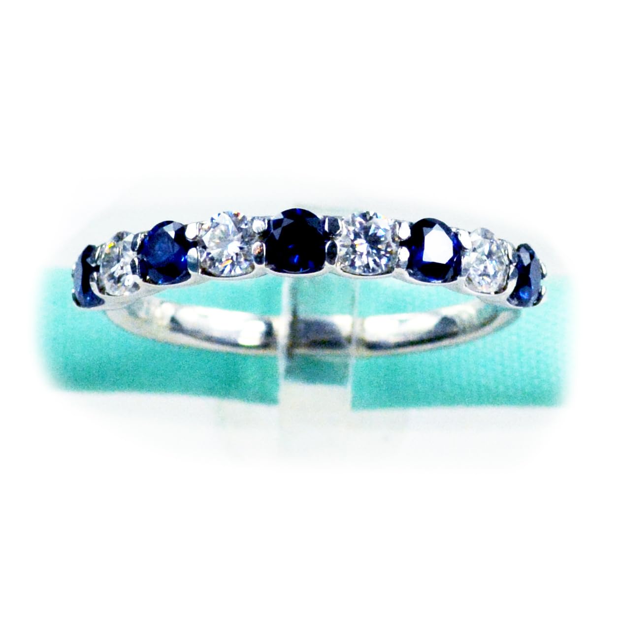 3MM White Moissanite Diamond & Blue Sapphire Wedding Band