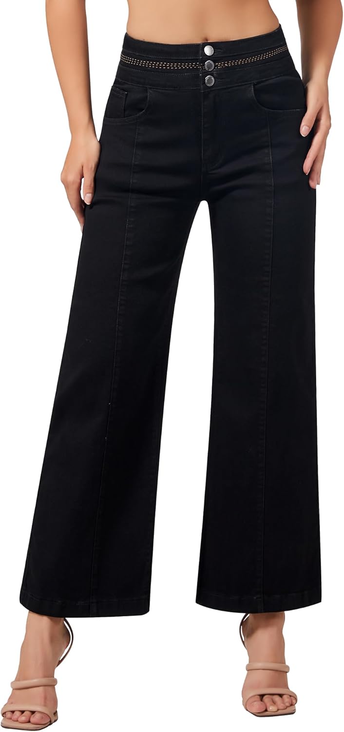Roswear Women's Wide Leg Petite Jeans for Stylish Comfort