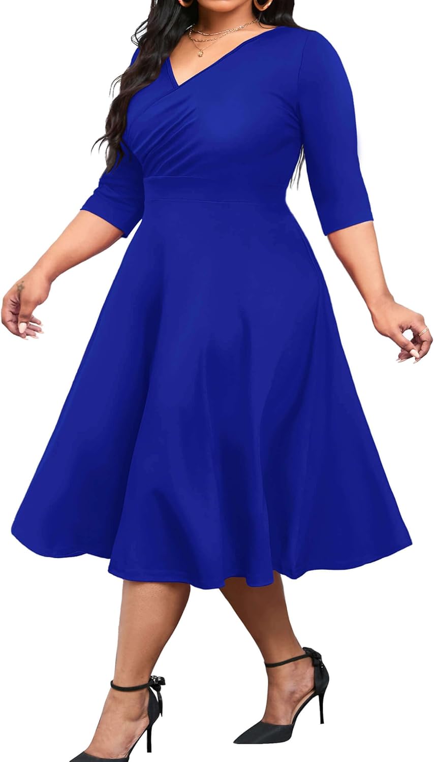 CLOCOR Women's Plus Size Midi Dress for Elegant Casual Wear