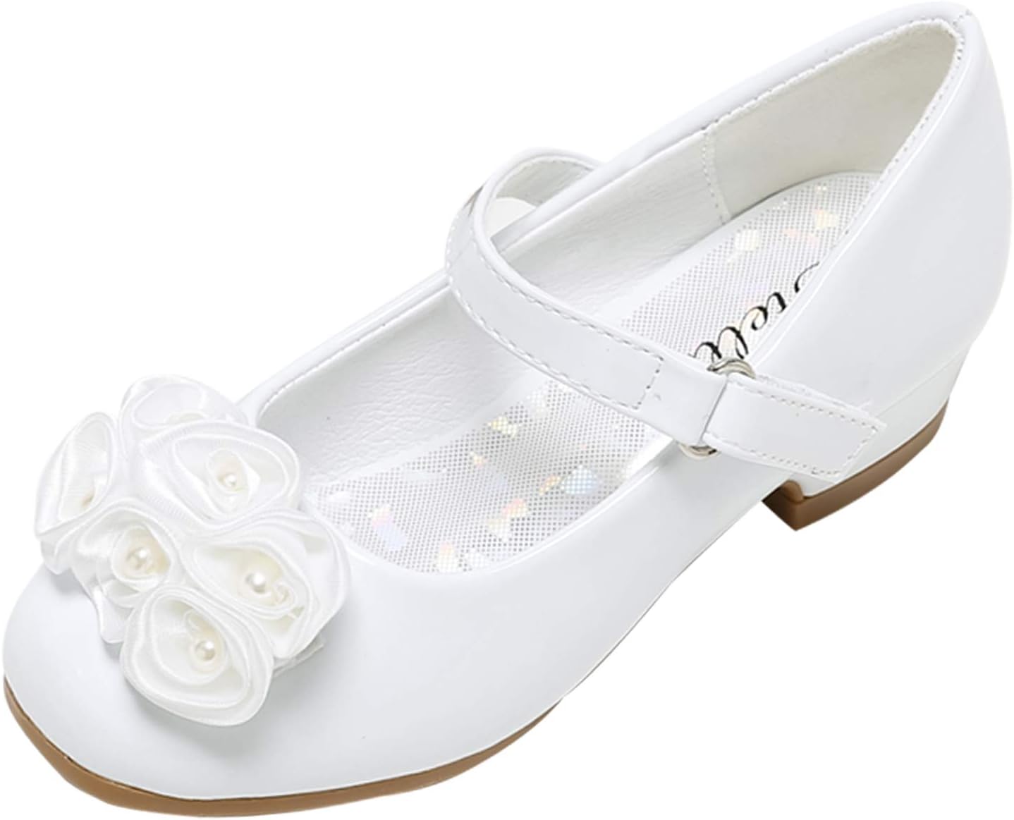 Stelle Girls Dress Shoes White Flower Girl Mary Jane Low Heels