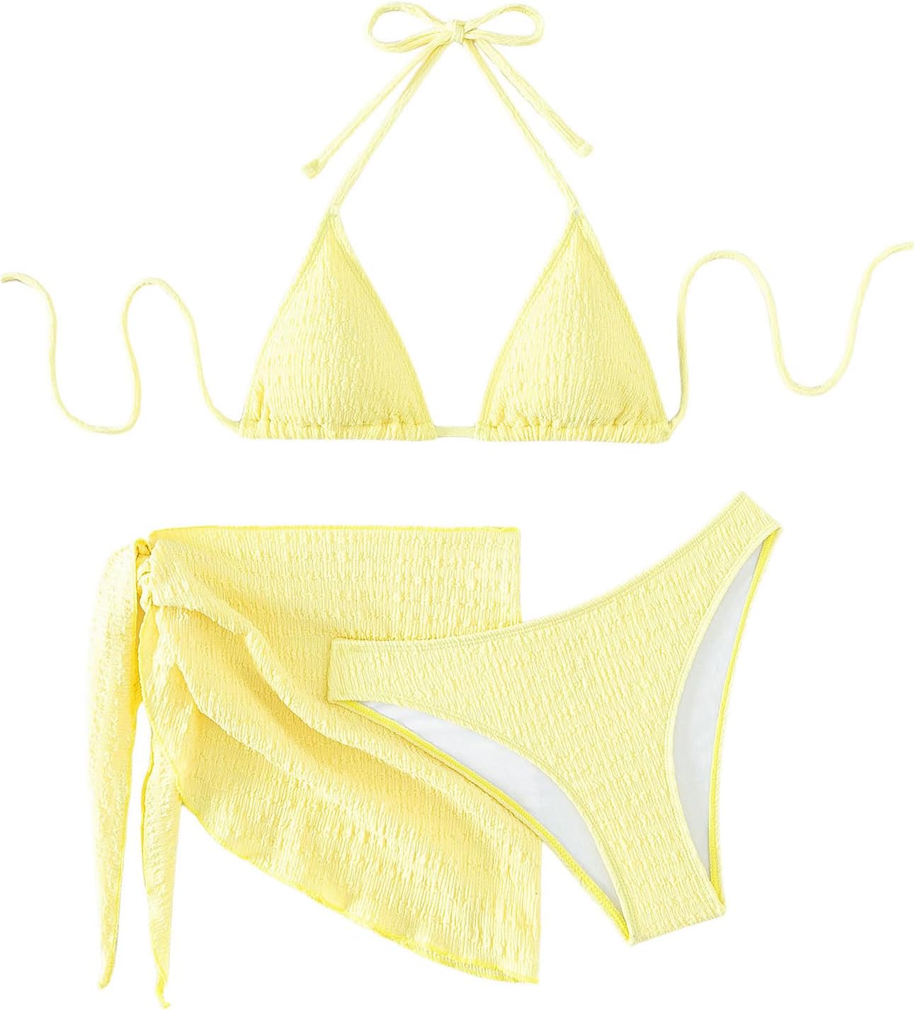 SHENHE Women's 3 Piece Textured High Cut Halter Bikini Set