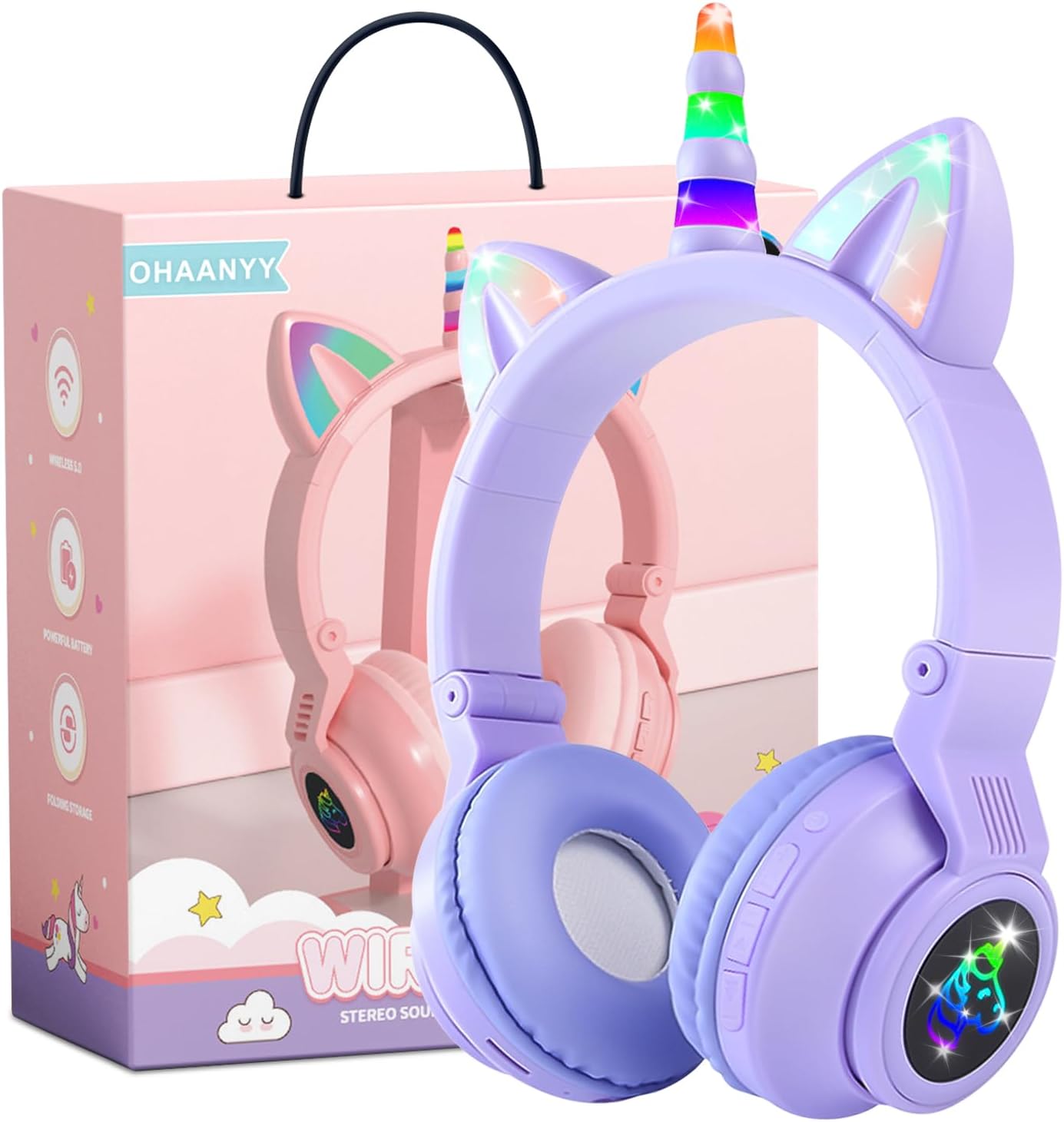 Unicorn Kids' Bluetooth Headphones, Wireless with Microphone & Volume Control - Perfect Gift for Kids!