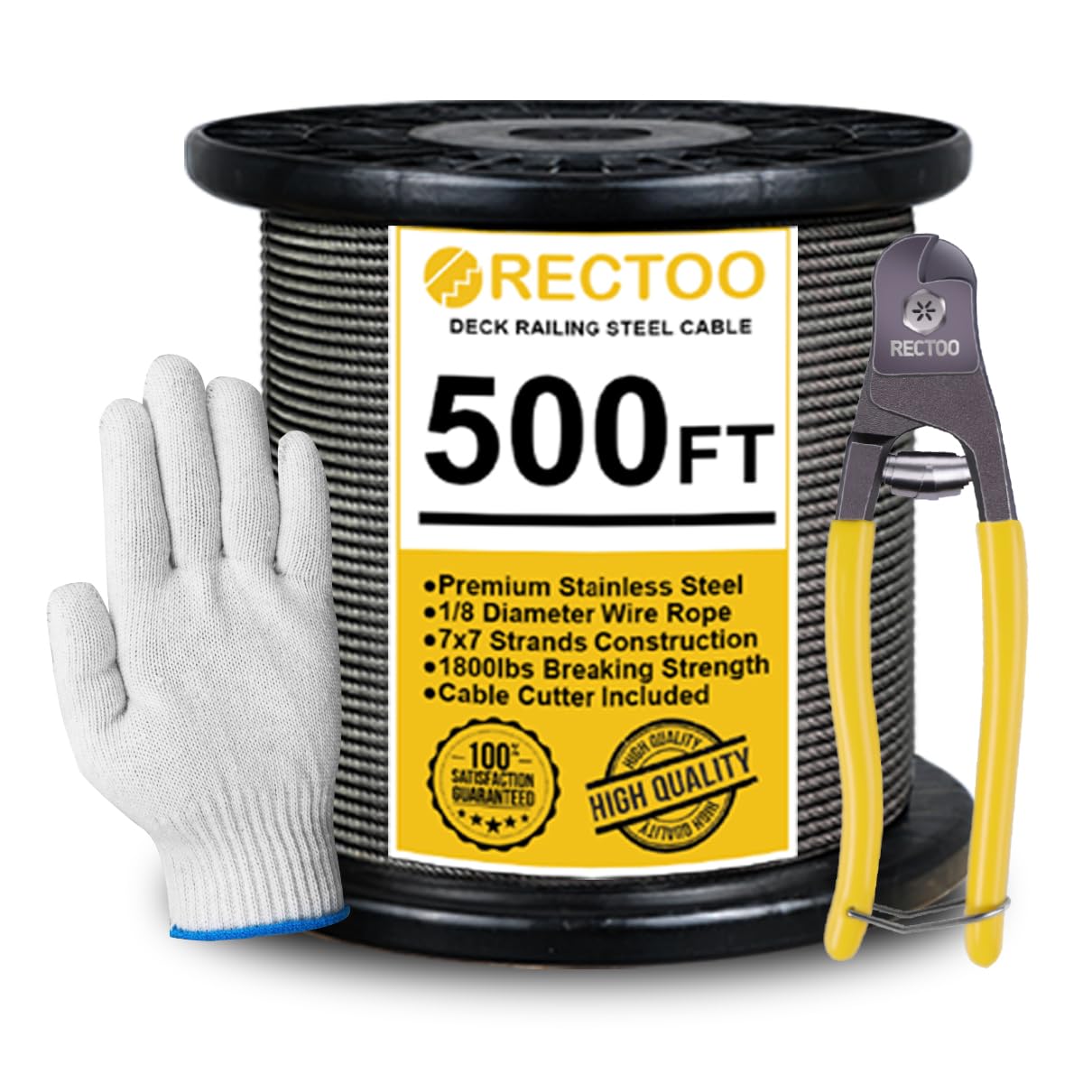 Black 500FT 1/8 T316 Stainless Steel Cable for Deck Railing