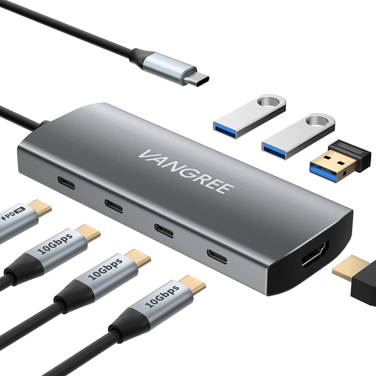VANGREE USB C Hub with 10Gbps Data Transfer and 4K HDMI