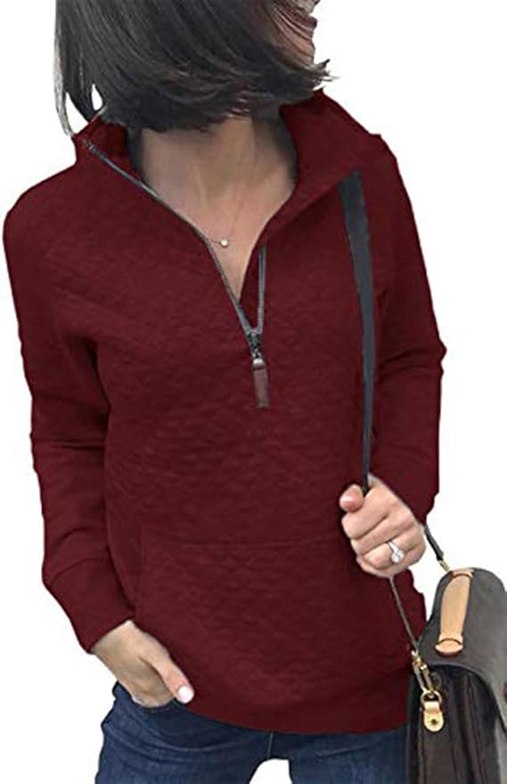 BTFBM Women Fashion Quilted Pattern Lightweight Zipper Sweatshirts