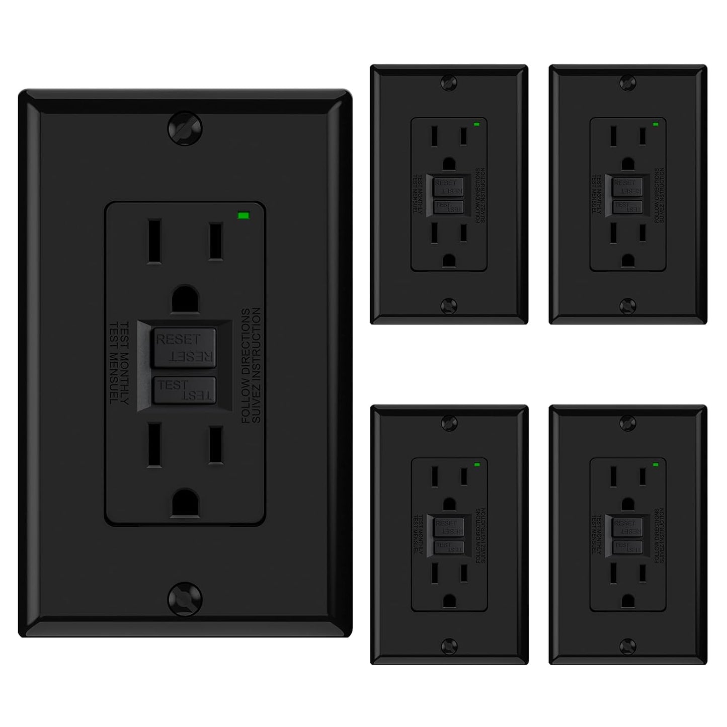 ELEGRP GFCI Outlet 15 Amp with Self-Test and LED Indicator