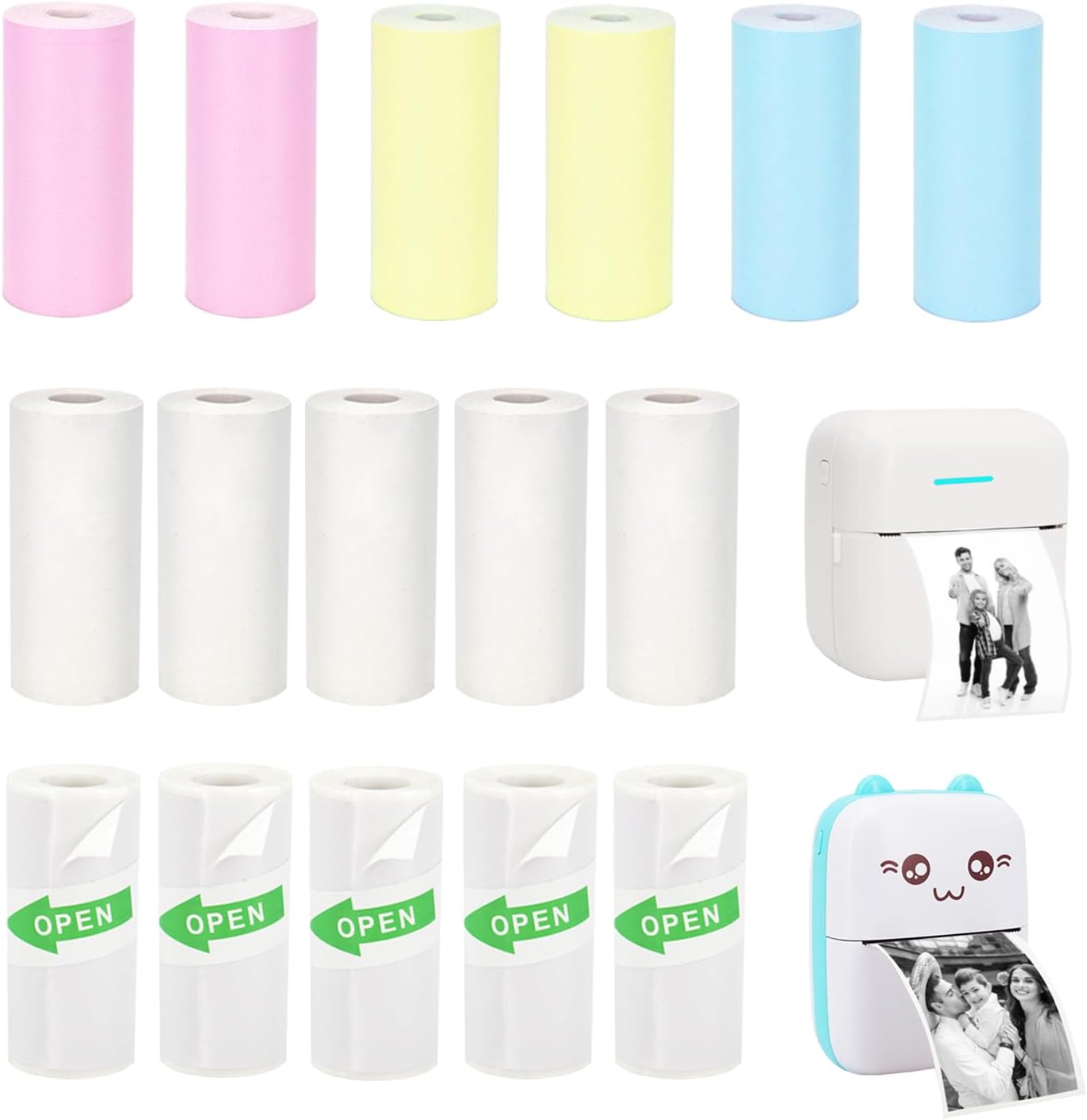 Vicbear Mini Printer Paper Set - 16 Rolls | Multi-Color Variety Pack