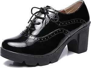 DADAWEN Women's Classic T-Strap Platform Mid-Heel Oxfords