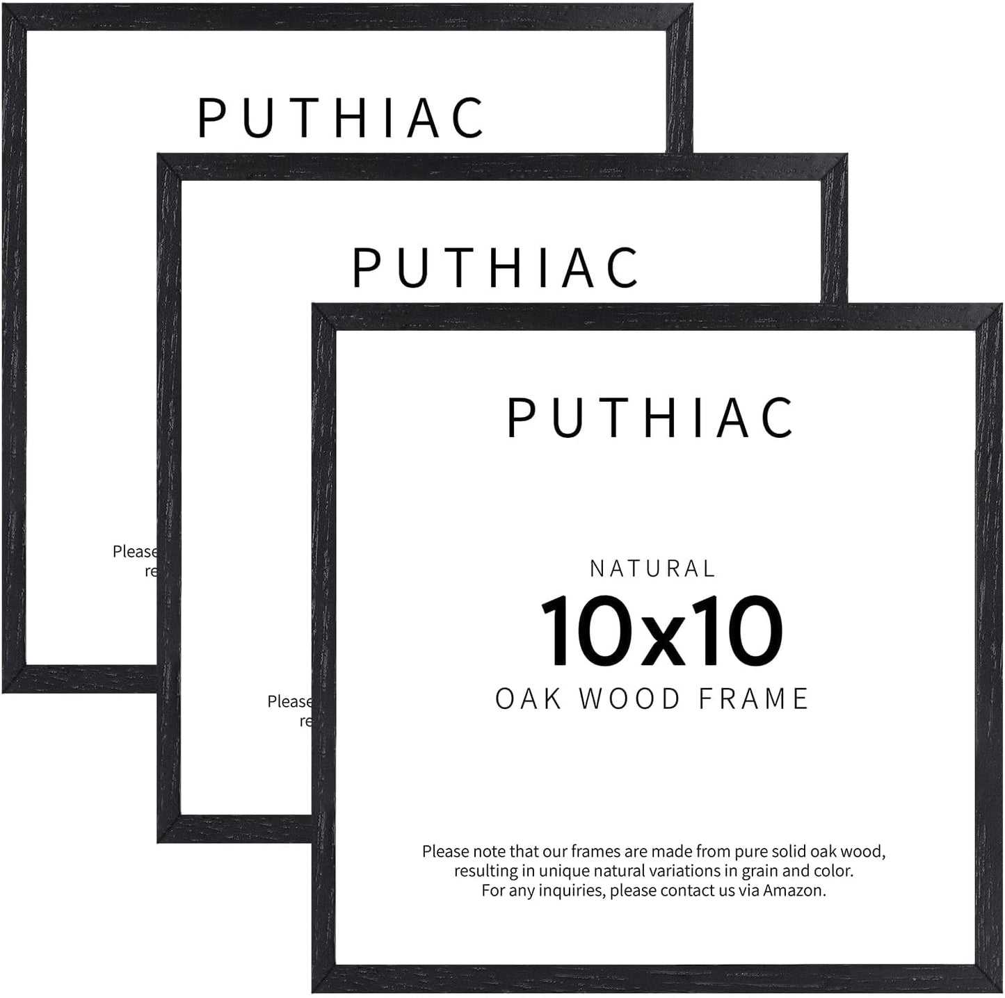 Puthiac 10x10 Black Oak Wood Picture Frame for Wall Art