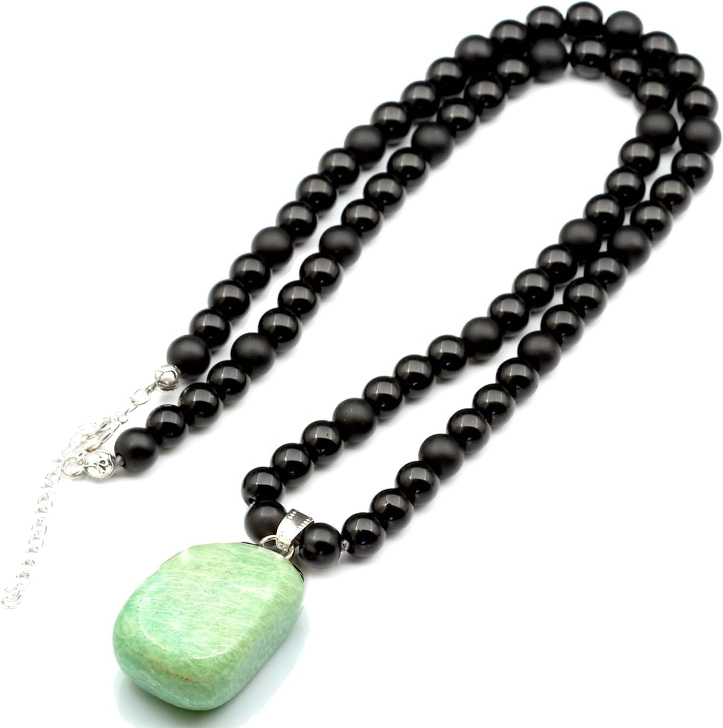 Natural Raw Tourmaline Pendant with Black Onyx Beaded Necklace