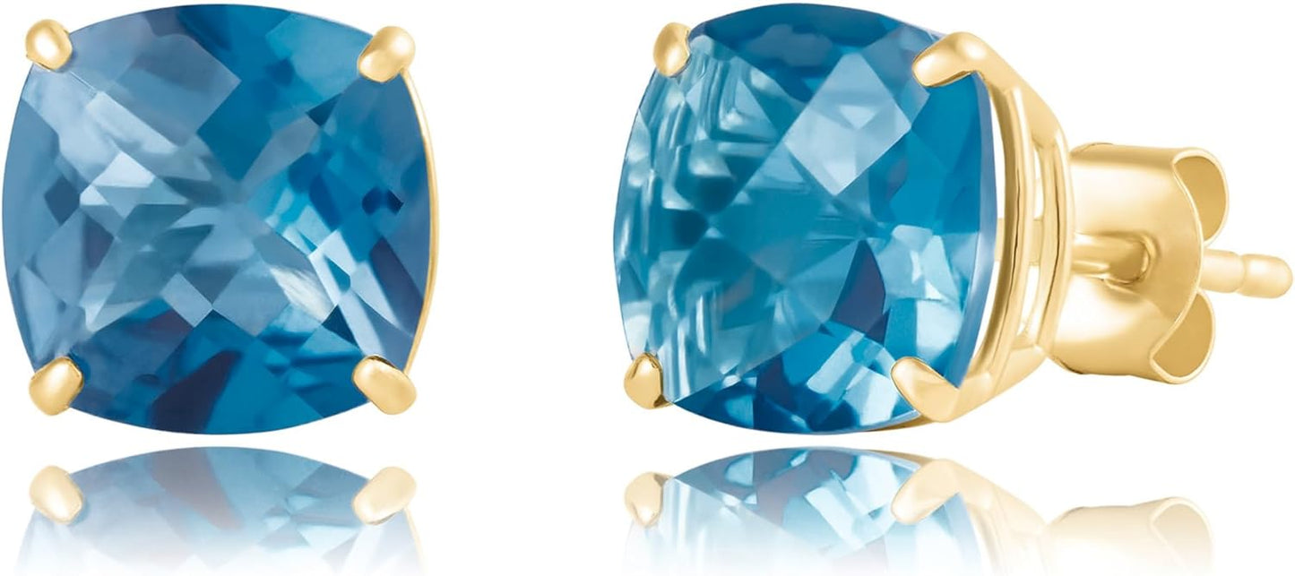 925 Sterling Silver Cushion Cut Gemstone Stud Earrings for Women