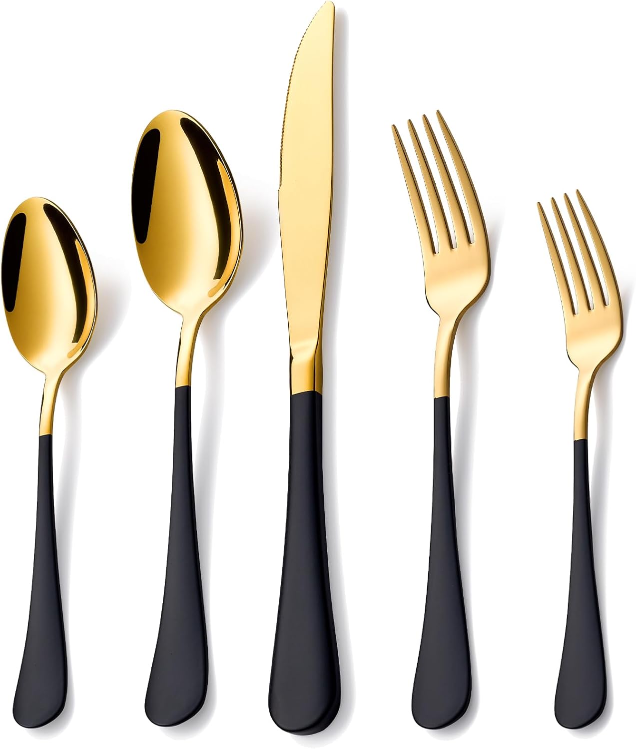 20 Piece Gold and Black Flatware Set for 4 - Stylish and Durable