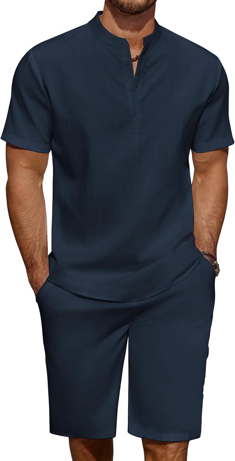 COOFANDY Men's 2 Piece Linen Set for Summer Beach Outfits
