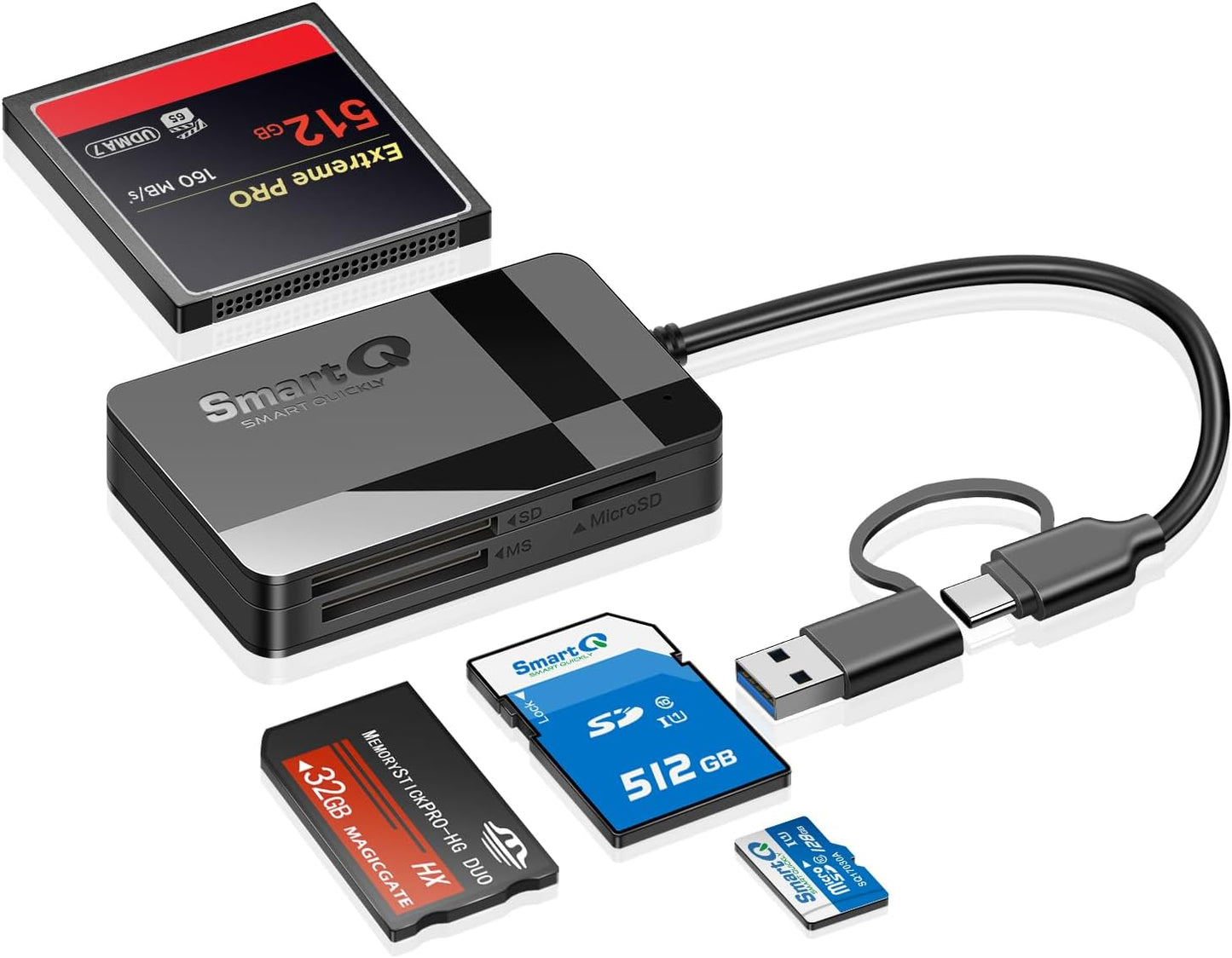 SmartQ 4-in-1 Dual Connector Card Reader