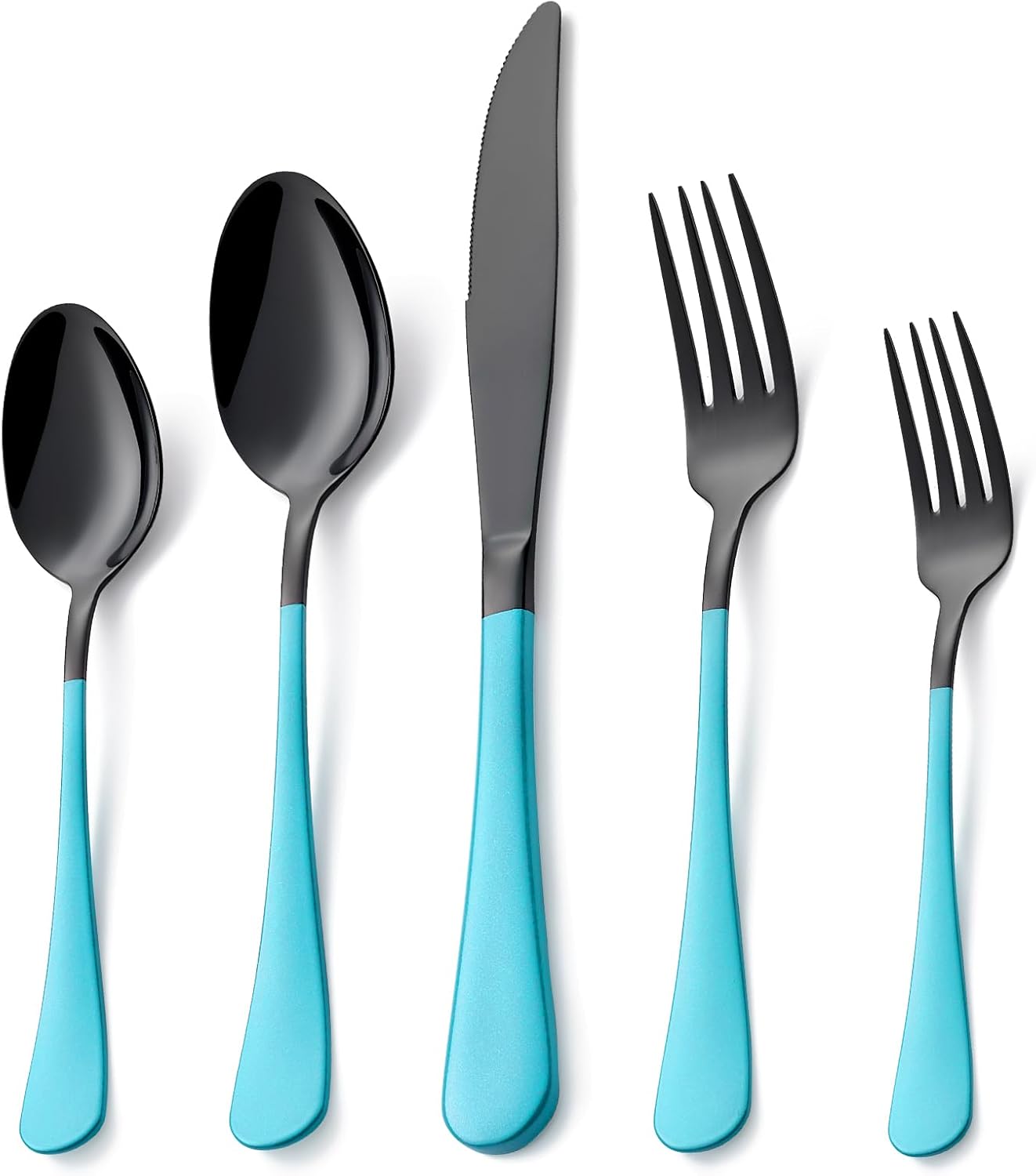 20 Piece Black Sky Blue Flatware Set for 4 - Stylish & Durable