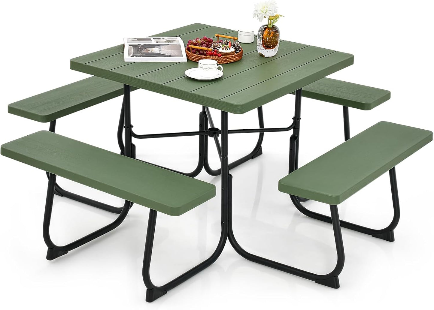 Tangkula 8 Person Picnic Table with Built-in Benches and Umbrella