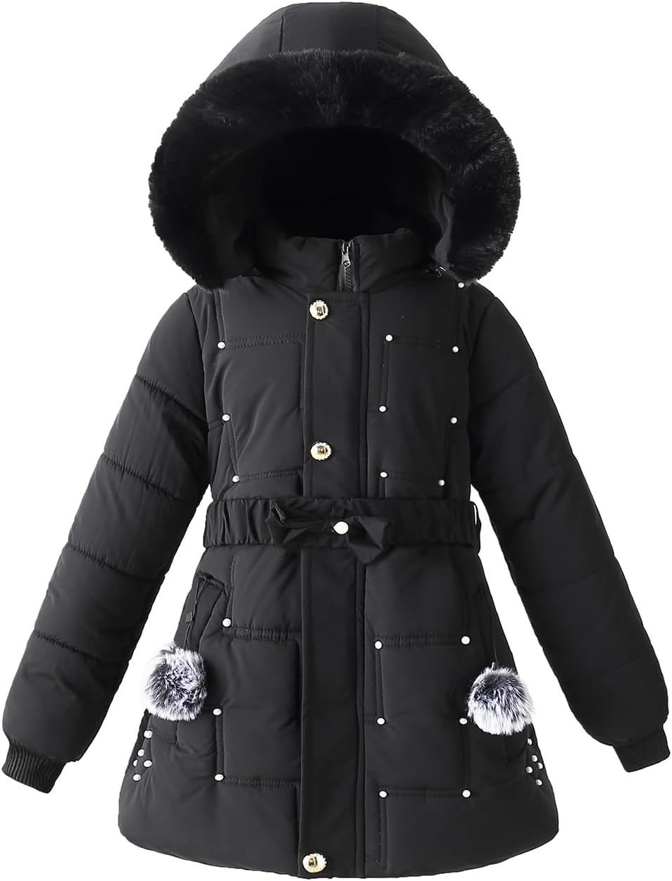 Girls Winter Dress Coats Faux Fur Hooded Fleece Jackets