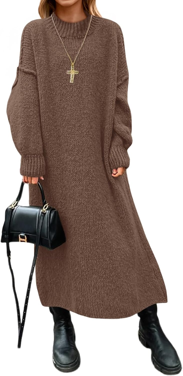 Oversized Sweater Dress for Women - Cozy Mock Neck Maxi Style