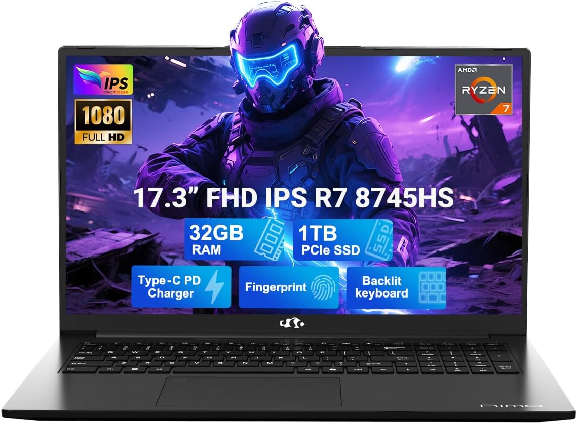 NIMO 17.3 Light Gaming Laptop with AMD Ryzen 7 and 32GB RAM