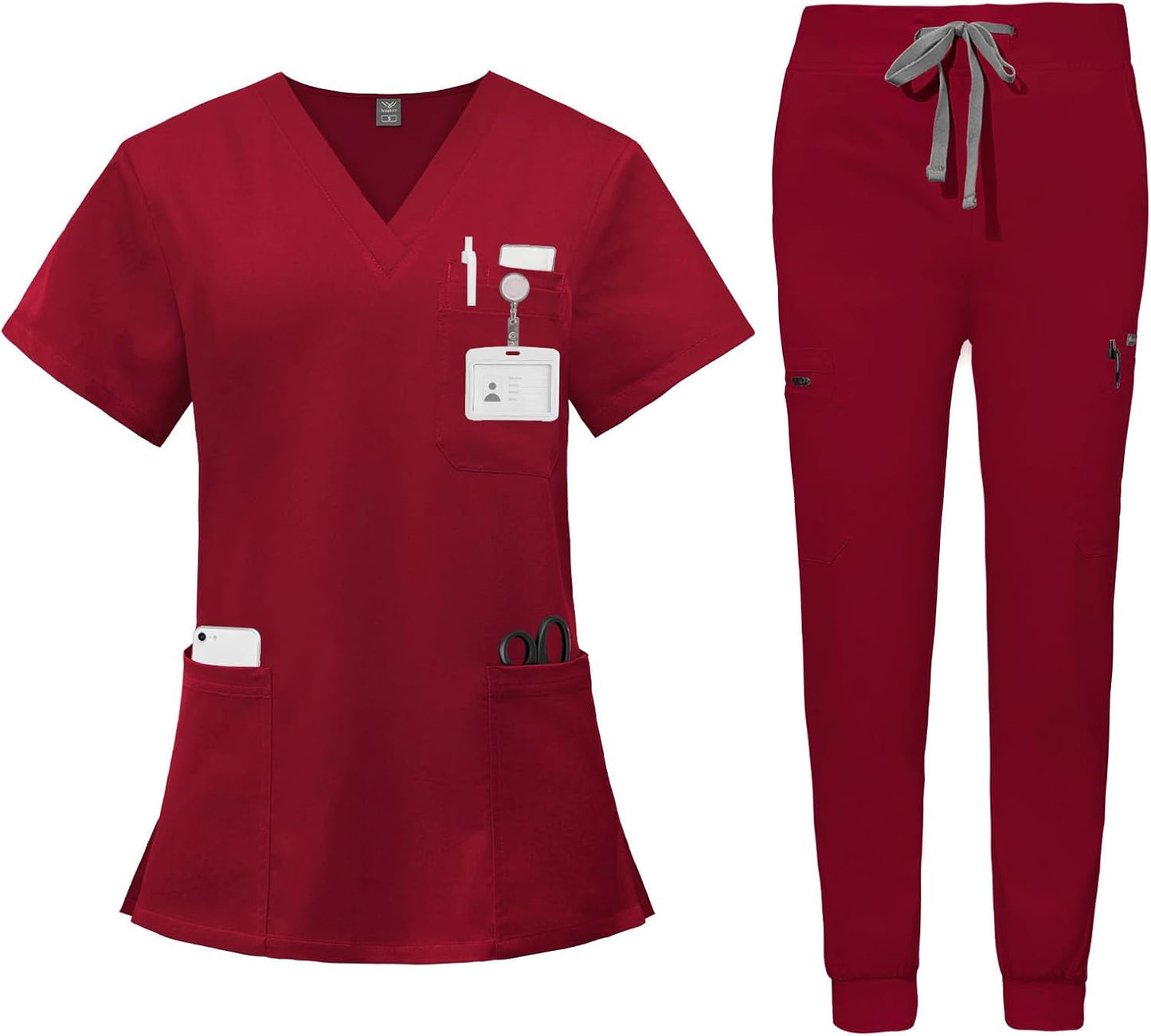 VIAOLI Scrubs for Women Set - V-Neck Top and Jogger Pants