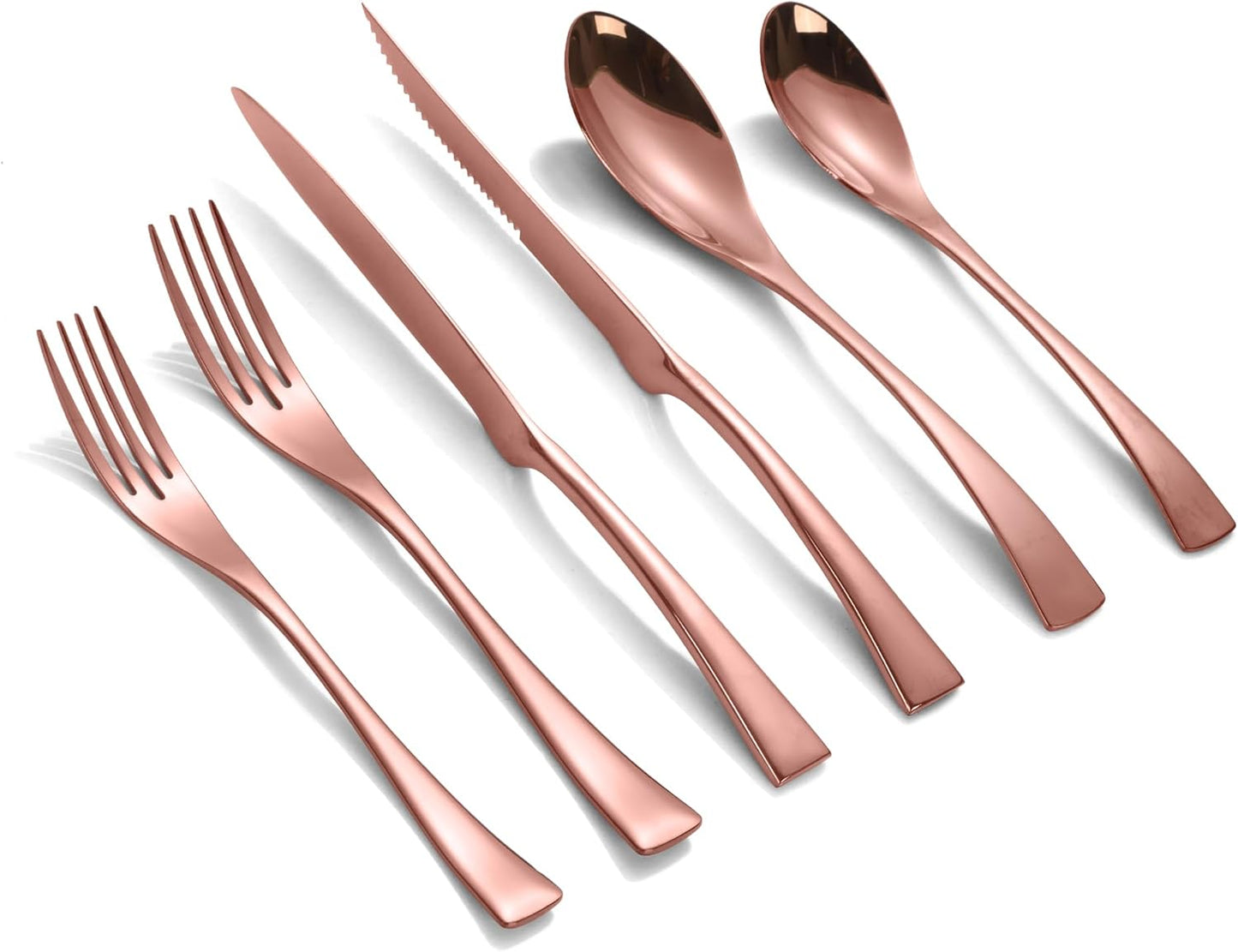 24-Piece Rose Gold Silverware Set with Steak Knives for 4