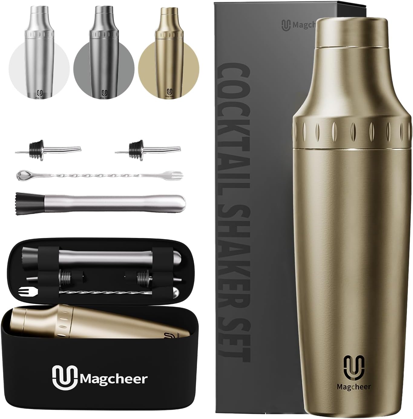 Vacuum Insulated Cocktail Shaker Set | Bartender's Travel Kit | Gold